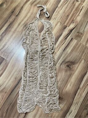 South Beach Club Macrame Fringe Halter Mini Dress Coverup Sz S